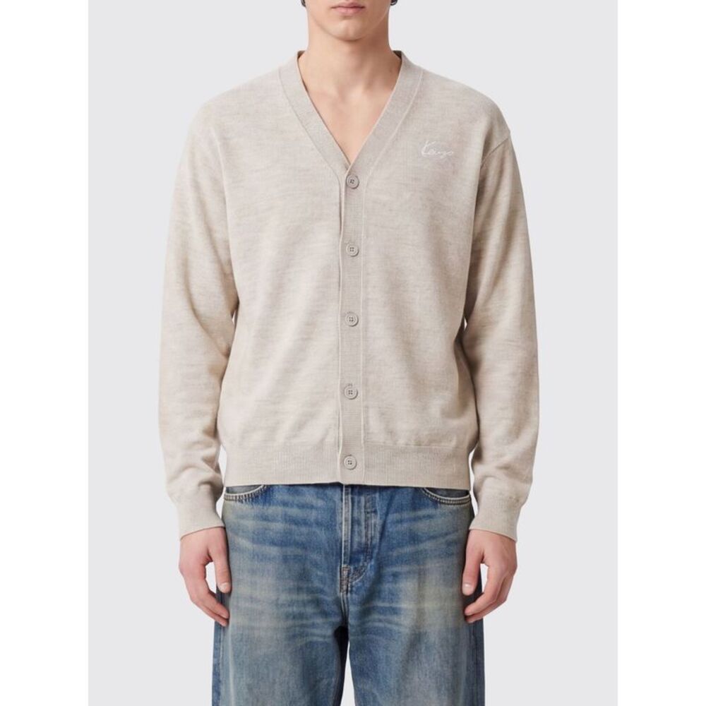 Kenzo Men Wool V-Neck Cardigan Kenzo With Contrasting Embroidered Logo